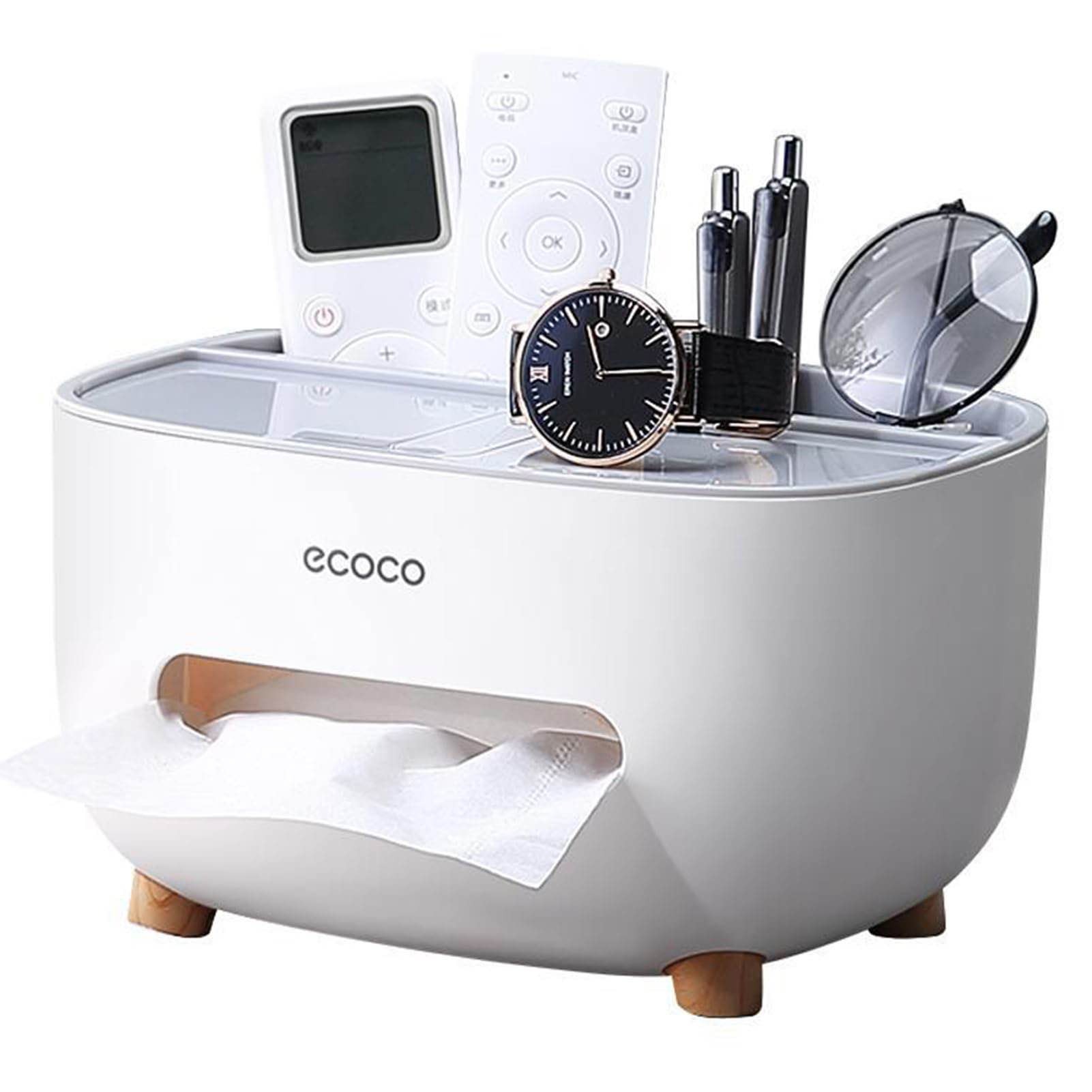 Tissue Box Cover Holder with Storage, Napkin Tissue Box, Multi-Function Tissue Box ABS Material Storage Organizer