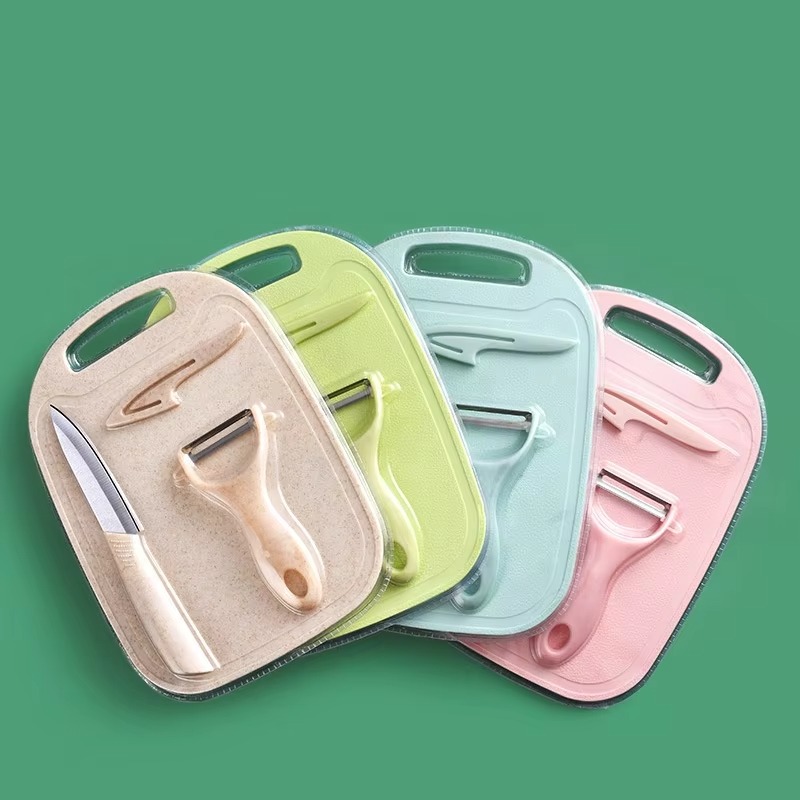 Three-Piece Household Stainless Steel Chef Knife Set with Board for Kitchen Cutting and Fruit Planer